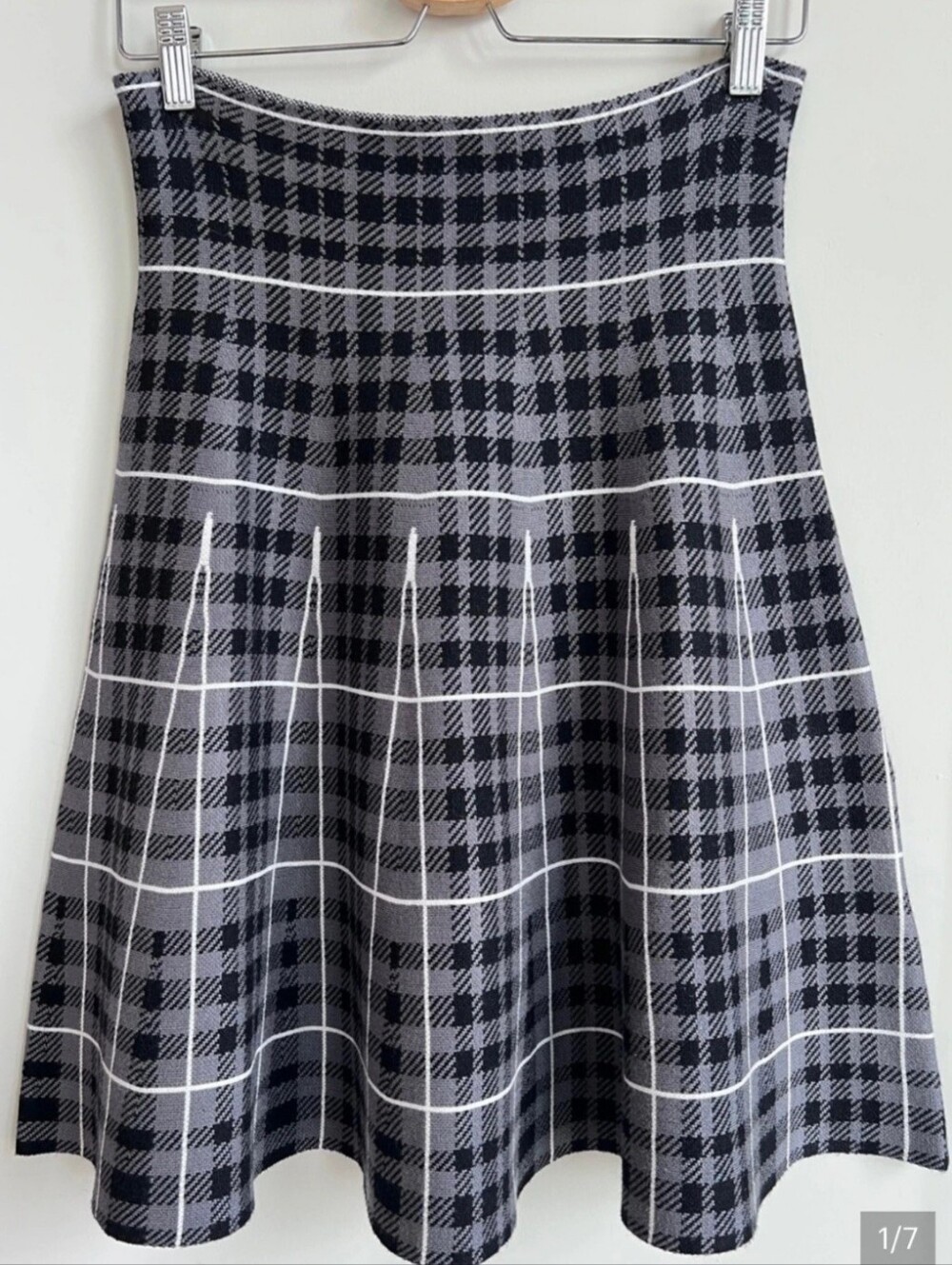 Max Studio Black and Gray Plaid A-Line Skirt